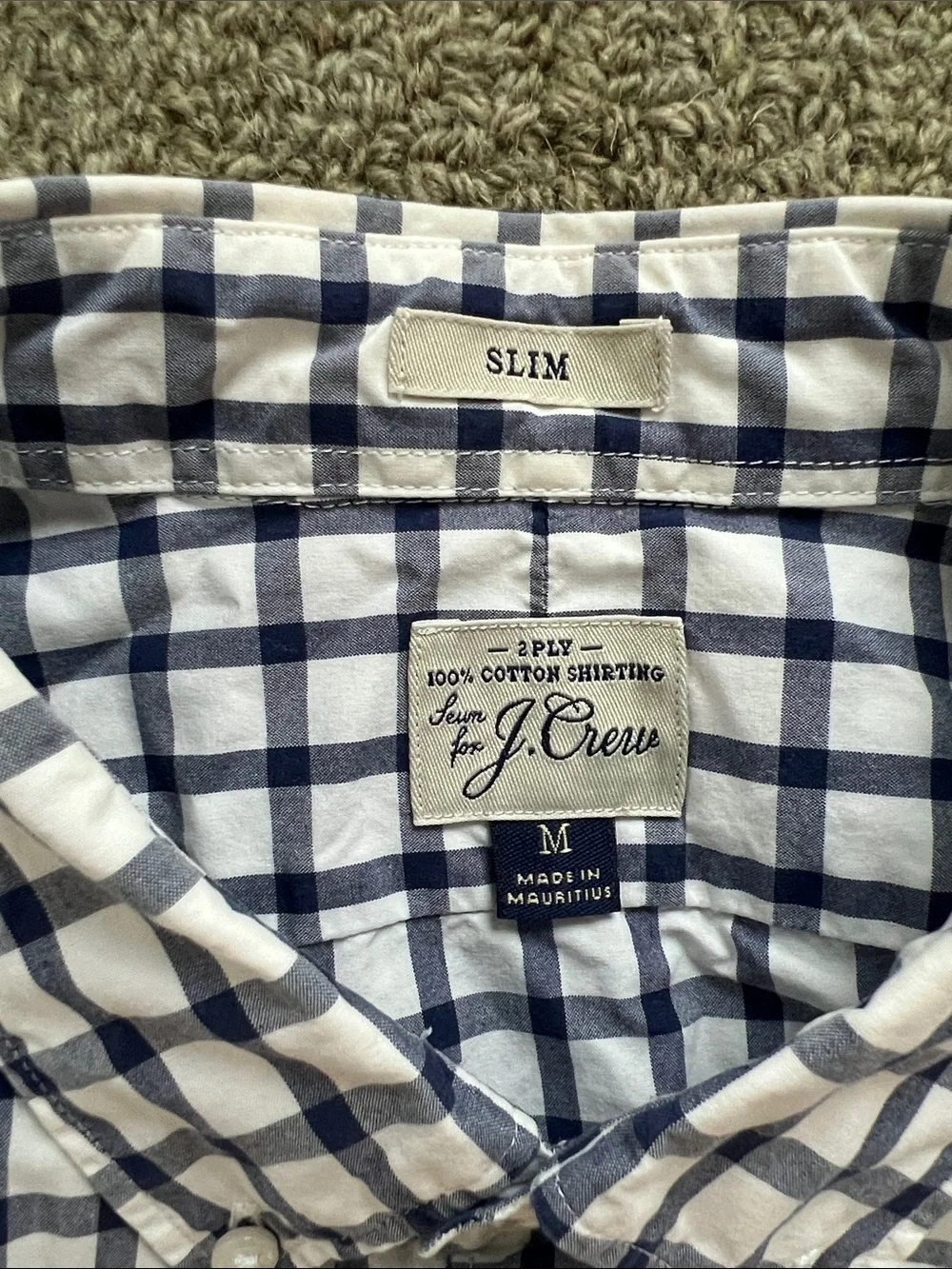J. Crew Men’s White and Navy Check Button-Down Shirt